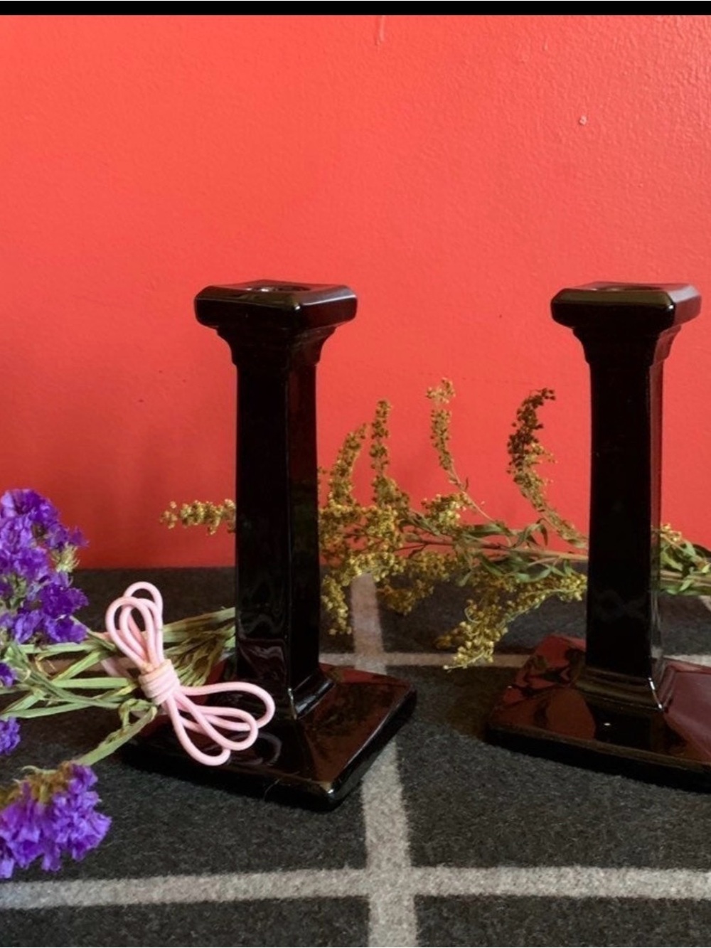Hollywood Regency 1900’s   Candlesticks Holders Black Amethyst